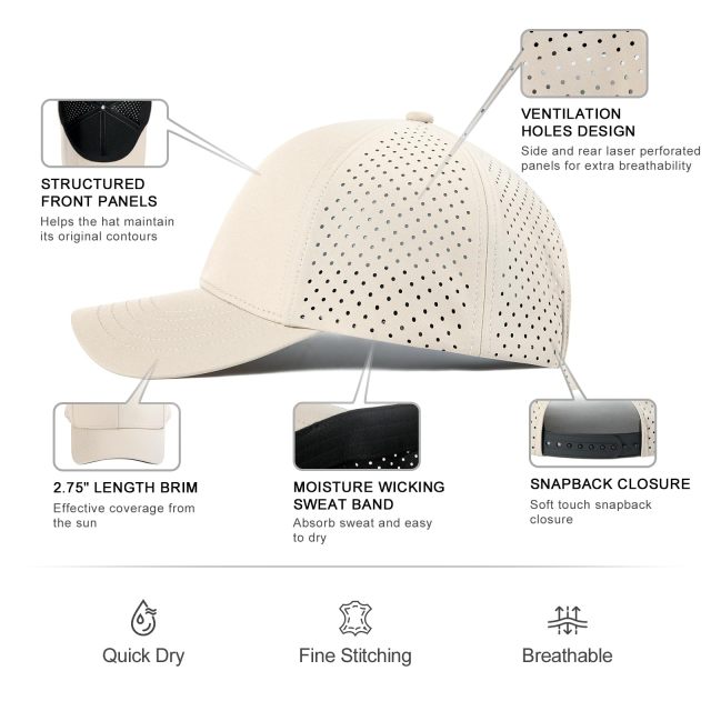 Unisex Quick Dry Baseball Cap Laser Cut Mesh Ball Cap Curved Brim Snapback Hat