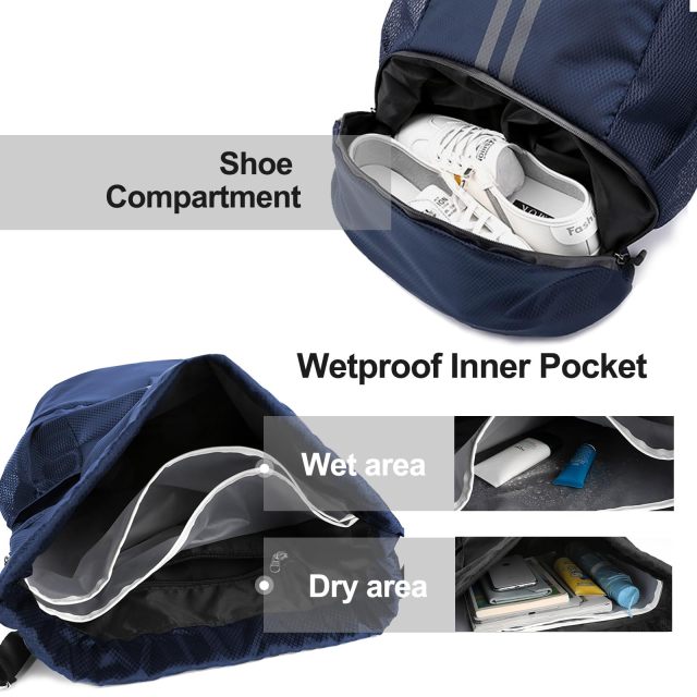 Sports Drawstring Backpack String Swim Gym Bag with Shoes Compartment and Wet Proof Pocket
