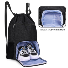 Drawstring Backpack Sports Gym Bag Wet Pocket and Shoe Compartment Water-Resistant String Bag