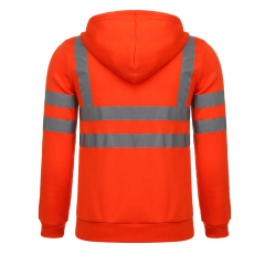 Safety Reflective Hi Vis Hoodie with Zipper Closure and Attached Hood with Drawstrings for Construction Workwear