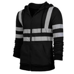Safety Reflective Hi Vis Hoodie with Zipper Closure and Attached Hood with Drawstrings for Construction Workwear