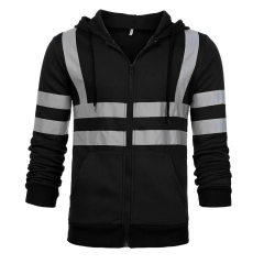 Safety Reflective Hi Vis Hoodie with Zipper Closure and Attached Hood with Drawstrings for Construction Workwear