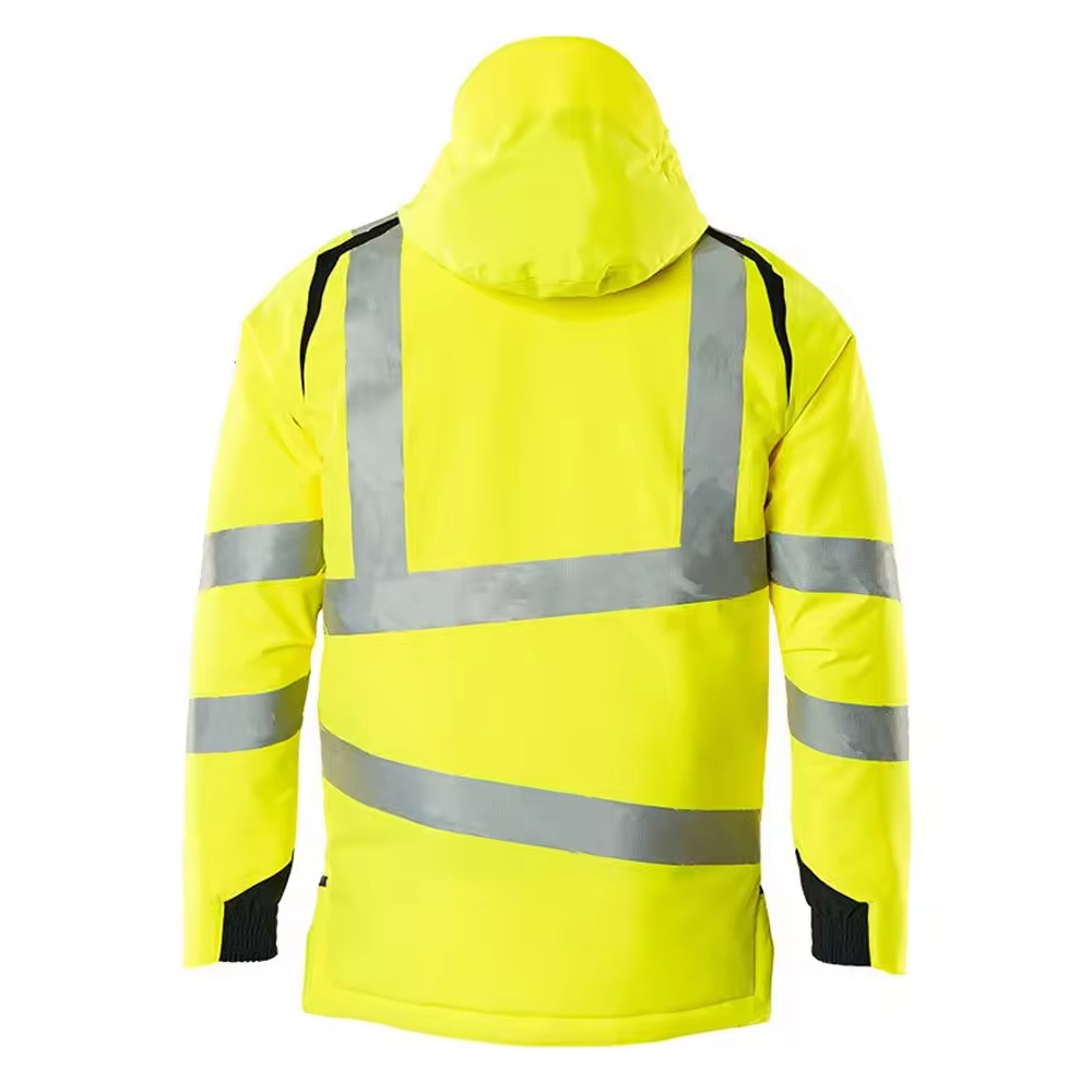 Hi Vis Safety Jacket with Reflective Stripes Fluorescent Workwear Winter Outdoor Unisex Hooded Jacket