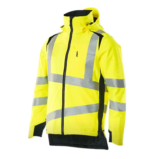 Hi Vis Safety Jacket with Reflective Stripes Fluorescent Workwear Winter Outdoor Unisex Hooded Jacket