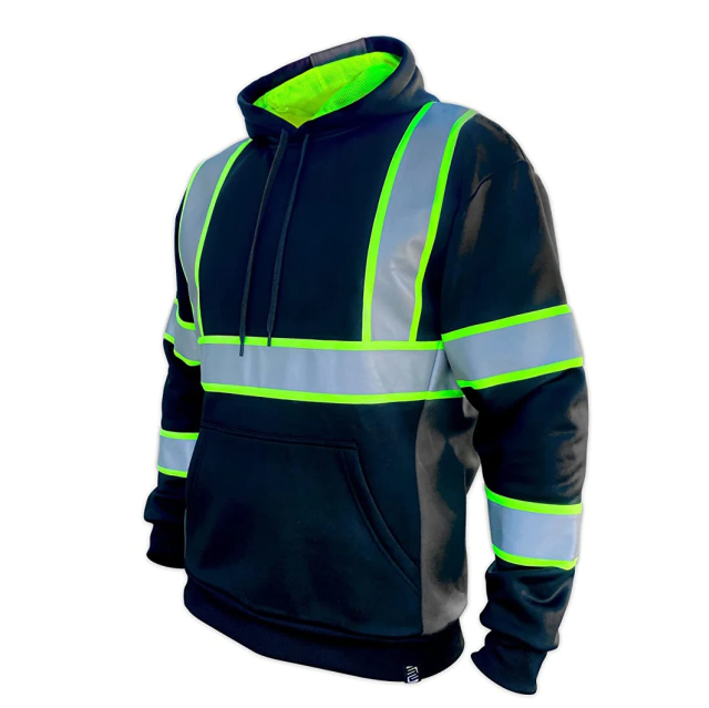 Personalized Logo Hi-Viz Workwear Men's Safety Hoodie with High Visibility and Color-Contrast Hooded Pullover