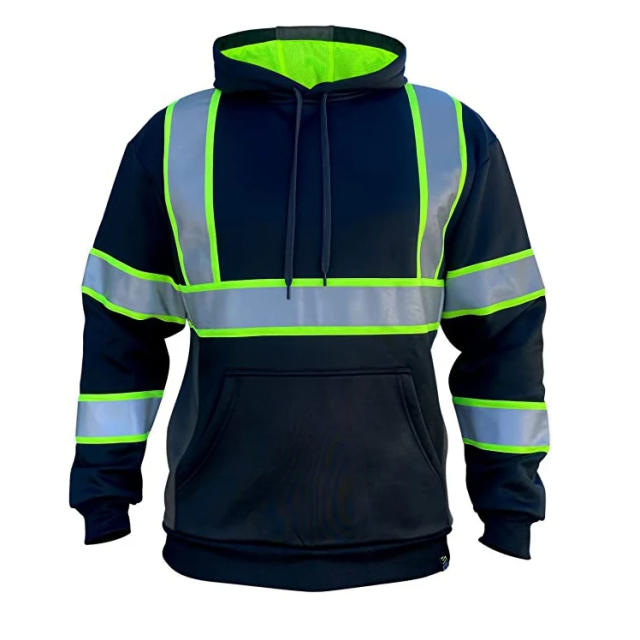 Personalized Logo Hi-Viz Workwear Men's Safety Hoodie with High Visibility and Color-Contrast Hooded Pullover