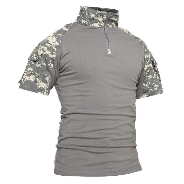 Men's Tactical Short Sleeve Shirt Military Style Outdoor Combat Shirt with Convenient Zipper Closure