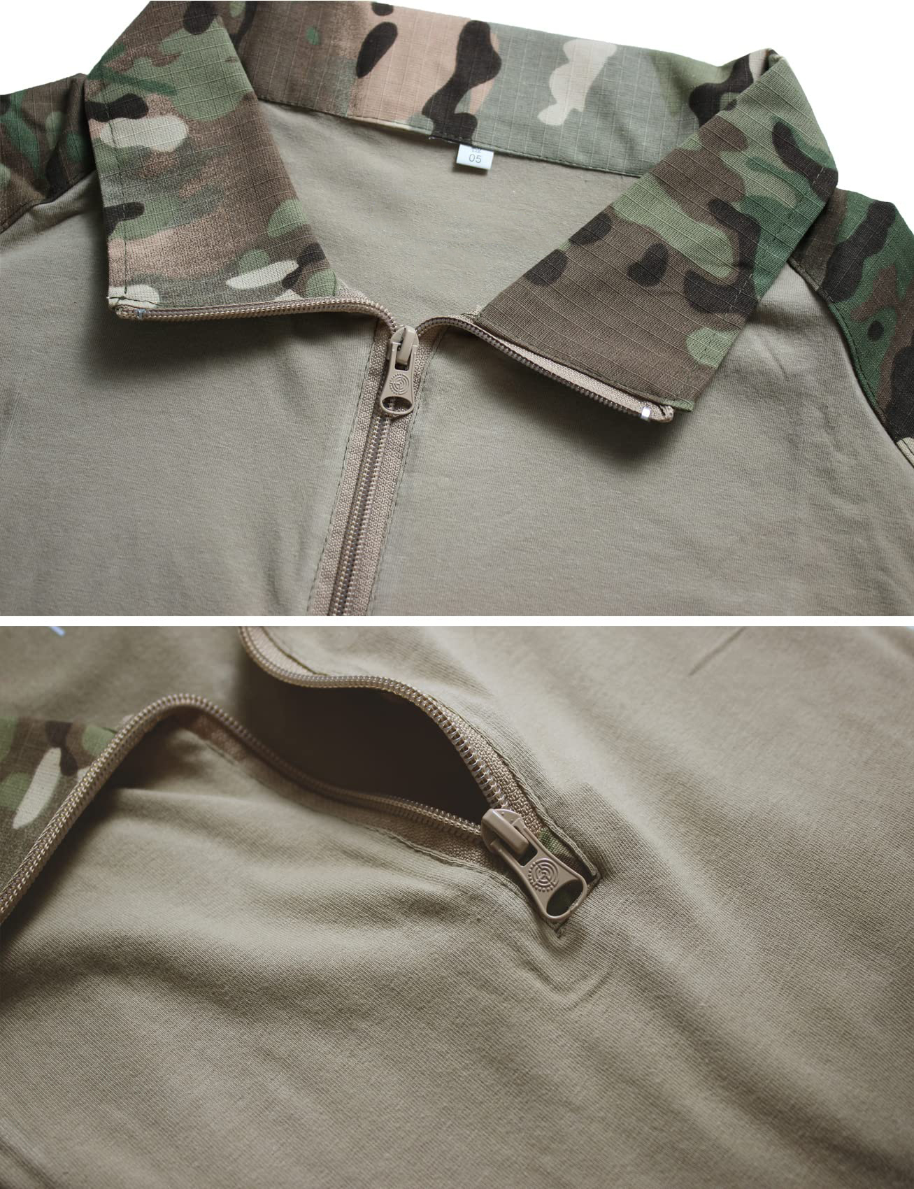 High Quality Outdoor Hiking Training Uniform Men's Tactical Combat T Shirt Long Sleeve Camo Shirt with 1/4 Zipper