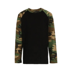 Custom Long Sleeve Camouflage Raglan Blank T Shirt Camo Short Sleeve Shirt Crew Neck Raglan Sleeve