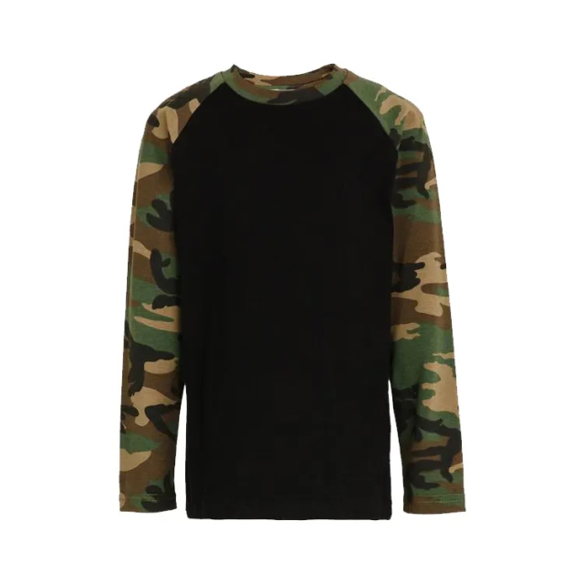 Custom Long Sleeve Camouflage Raglan Blank T Shirt Camo Short Sleeve Shirt Crew Neck Raglan Sleeve