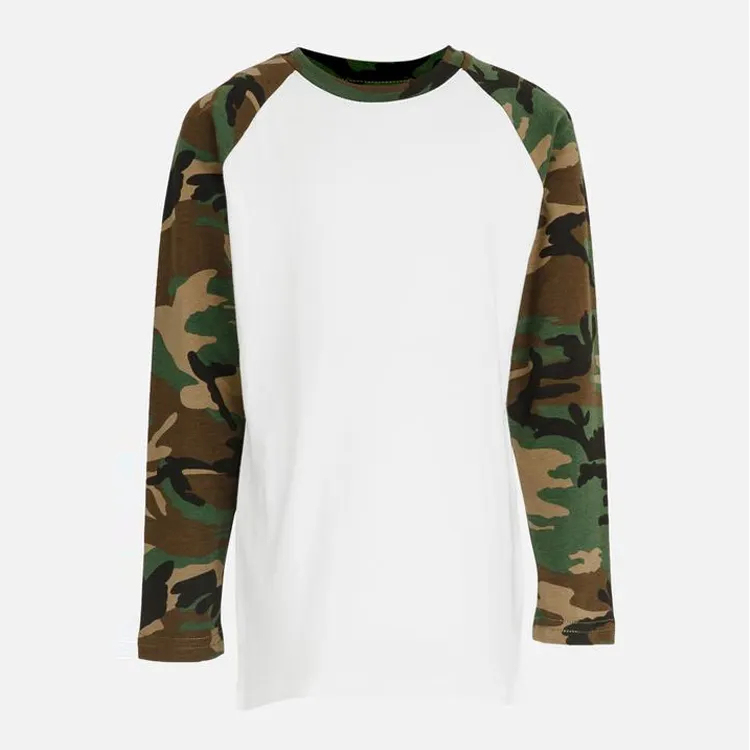 Custom Long Sleeve Camouflage Raglan Blank T Shirt Camo Short Sleeve Shirt Crew Neck Raglan Sleeve