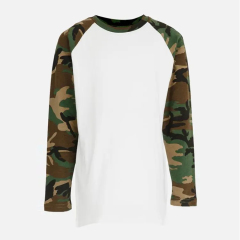 Custom Long Sleeve Camouflage Raglan Blank T Shirt Camo Short Sleeve Shirt Crew Neck Raglan Sleeve