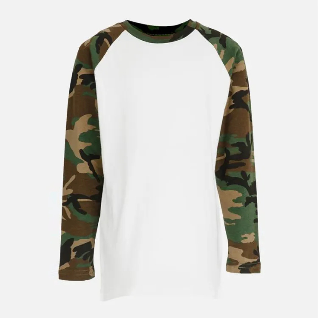Custom Long Sleeve Camouflage Raglan Blank T Shirt Camo Short Sleeve Shirt Crew Neck Raglan Sleeve