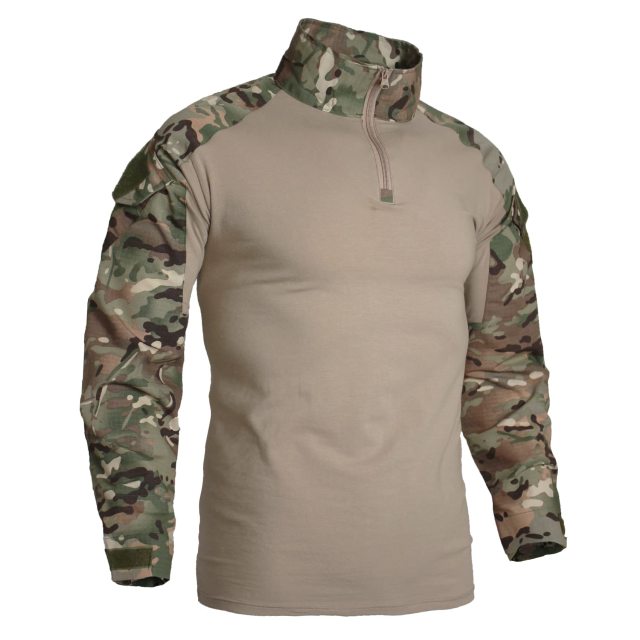 High Quality Outdoor Hiking Training Uniform Men's Tactical Combat T Shirt Long Sleeve Camo Shirt with 1/4 Zipper