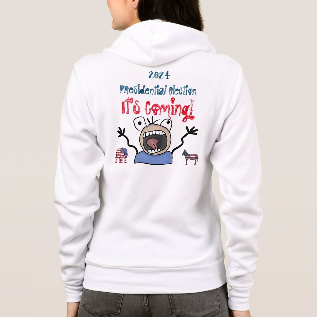 2024 Latest Design Presidential Election Unisex Double-sided Print Pullover Hoodie with Kanga Pocket