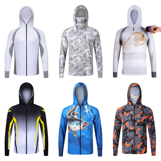 Outdoor sun protection fishing clothing for men summer soaking wet camouflage hooded long sleeve sun protection clothing sea fishing ice silk fishing clothing