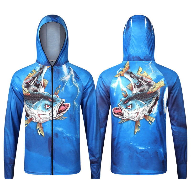 Outdoor sun protection fishing clothing for men summer soaking wet camouflage hooded long sleeve sun protection clothing sea fishing ice silk fishing clothing