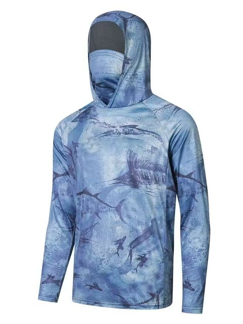 New men's sunblock Upf 50+ long sleeve fishing suit UV mask hooded fishing suit