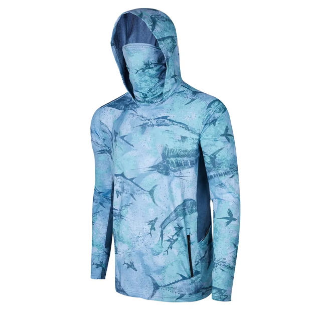 Custom Blank Sun Protection shirts long sleeve Fishing Hoodie Polyester Quick Dry Mask Hooded Men's Fishing Shirt With Hood
