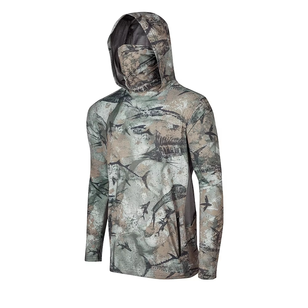 Custom Blank Sun Protection shirts long sleeve Fishing Hoodie Polyester Quick Dry Mask Hooded Men's Fishing Shirt With Hood
