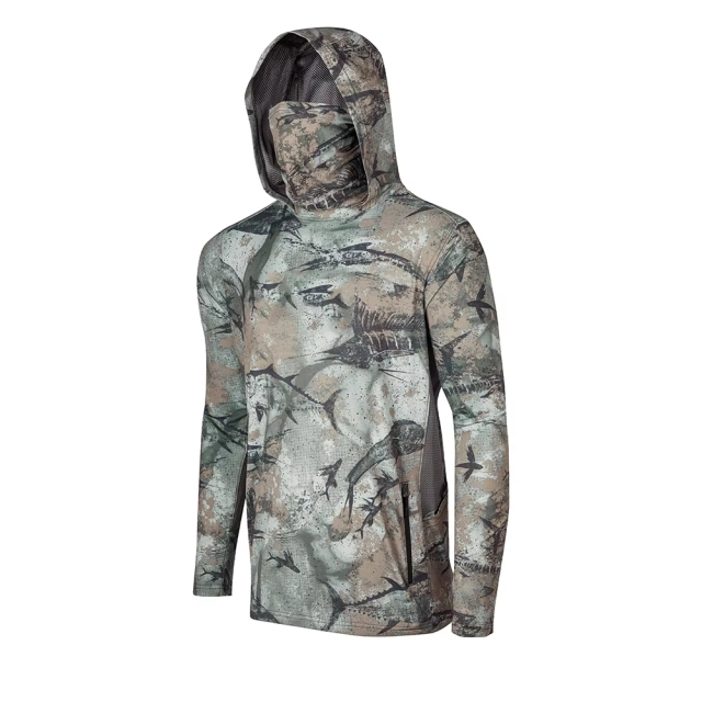 Custom Blank Sun Protection shirts long sleeve Fishing Hoodie Polyester Quick Dry Mask Hooded Men's Fishing Shirt With Hood