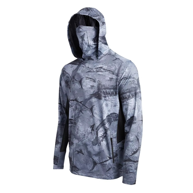 Custom Blank Sun Protection shirts long sleeve Fishing Hoodie Polyester Quick Dry Mask Hooded Men's Fishing Shirt With Hood