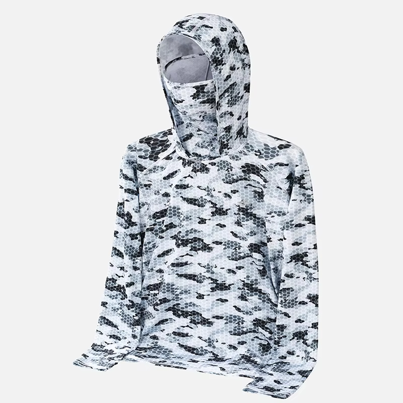 Custom UV Long Sleeve Fishing Shirt With Neck Gaiter UPF 50+ Performance Fishing Jersey Wear Men's Fish Clothing Hoodie