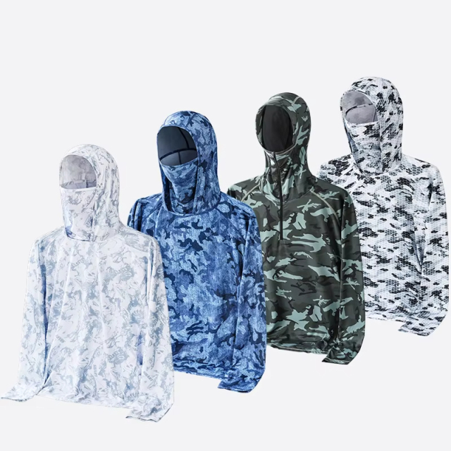 Custom UV Long Sleeve Fishing Shirt With Neck Gaiter UPF 50+ Performance Fishing Jersey Wear Men's Fish Clothing Hoodie