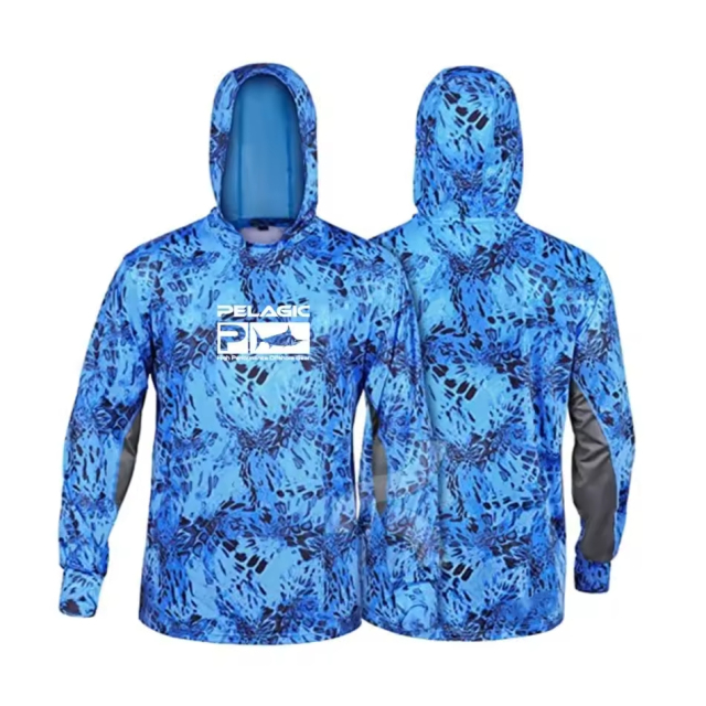 Wholesale custom vented lightweight camo tie dye fishing man t shirts fishing hoodie with zipper