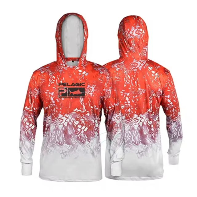 Wholesale custom vented lightweight camo tie dye fishing man t shirts fishing hoodie with zipper