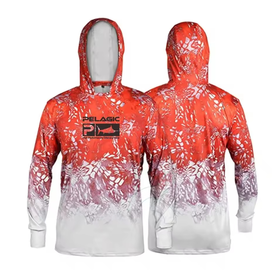 Wholesale custom vented lightweight camo tie dye fishing man t shirts fishing hoodie with zipper
