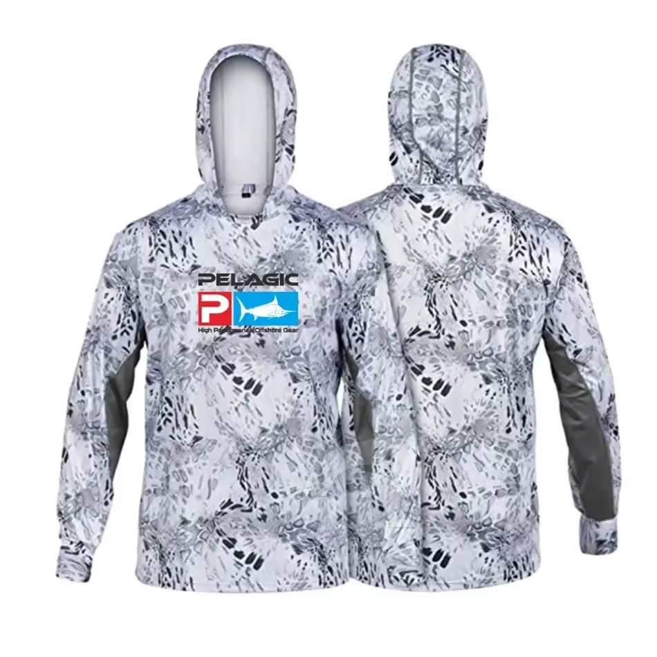 Wholesale custom vented lightweight camo tie dye fishing man t shirts fishing hoodie with zipper