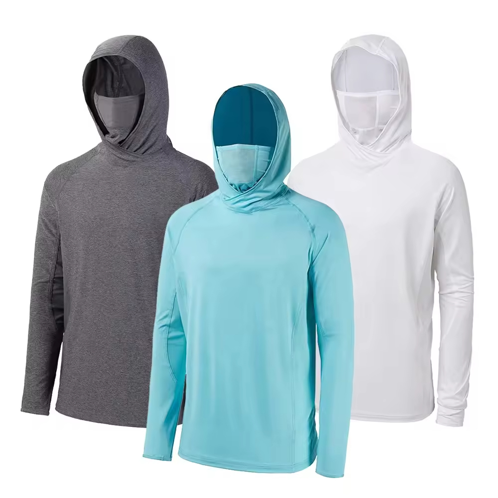 Custom Sublimation Fishing Wear Performance UPF 50+ 100% Polyester Quick Dry Adult Hoodie Uv Fishing Shirts