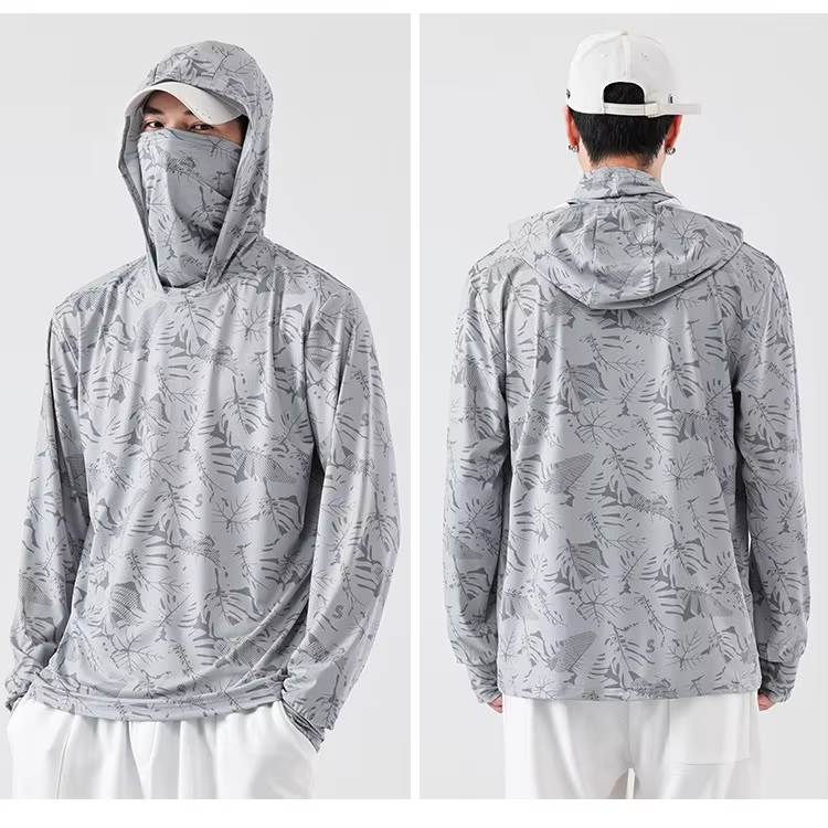 Custom Quick-Drying Polyester Spandex Fishing Wear UPF 50+ Sun Protection Shirts with Mask