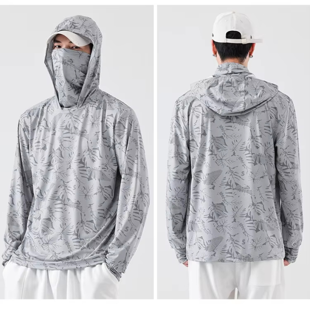 Custom Quick-Drying Polyester Spandex Fishing Wear UPF 50+ Sun Protection Shirts with Mask