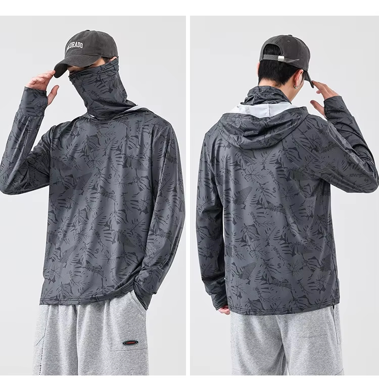 Custom Quick-Drying Polyester Spandex Fishing Wear UPF 50+ Sun Protection Shirts with Mask