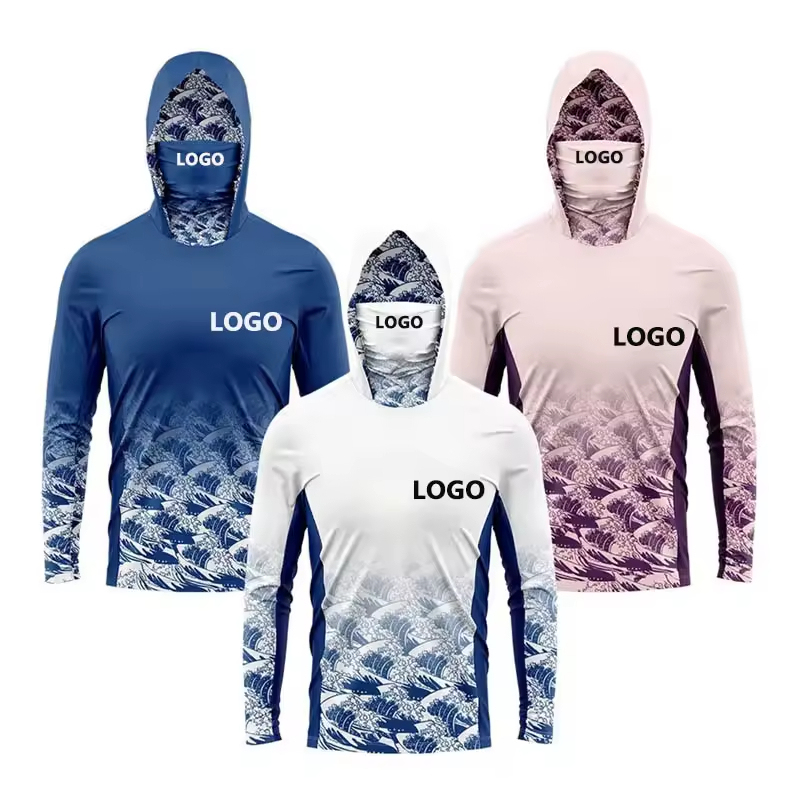 wholesale upf50 mens hooded fishing shirts sublimation polyester quick dry anti-uv performance fishing hoodie long sleeve jersey