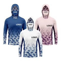 wholesale upf50 mens hooded fishing shirts sublimation polyester quick dry anti-uv performance fishing hoodie long sleeve jersey