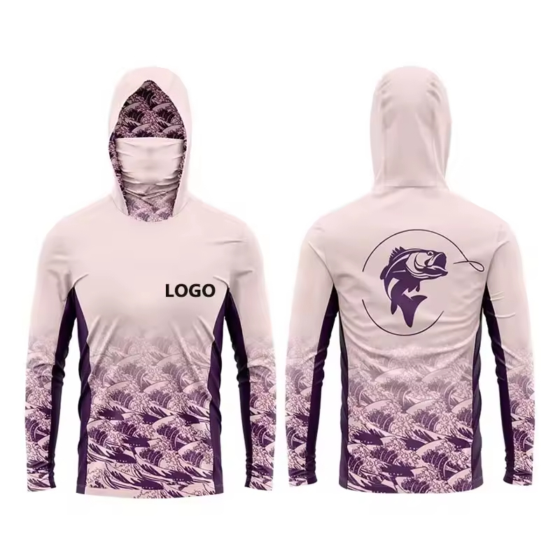 wholesale upf50 mens hooded fishing shirts sublimation polyester quick dry anti-uv performance fishing hoodie long sleeve jersey