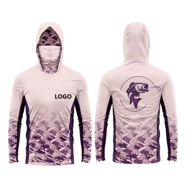 wholesale upf50 mens hooded fishing shirts sublimation polyester quick dry anti-uv performance fishing hoodie long sleeve jersey