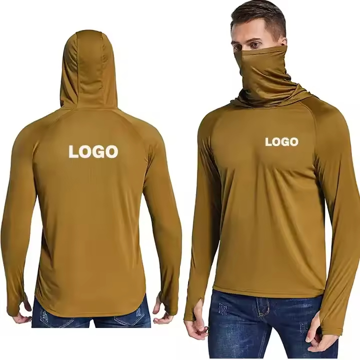 Custom Logo Men's UPF 50+Uv Protection Fishing Jersey Shirts Quick Dry Long Sleeve Hooded Fishing Shirts with Neck Gaiter