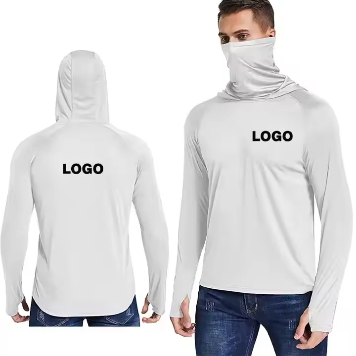 Custom Logo Men's UPF 50+Uv Protection Fishing Jersey Shirts Quick Dry Long Sleeve Hooded Fishing Shirts with Neck Gaiter