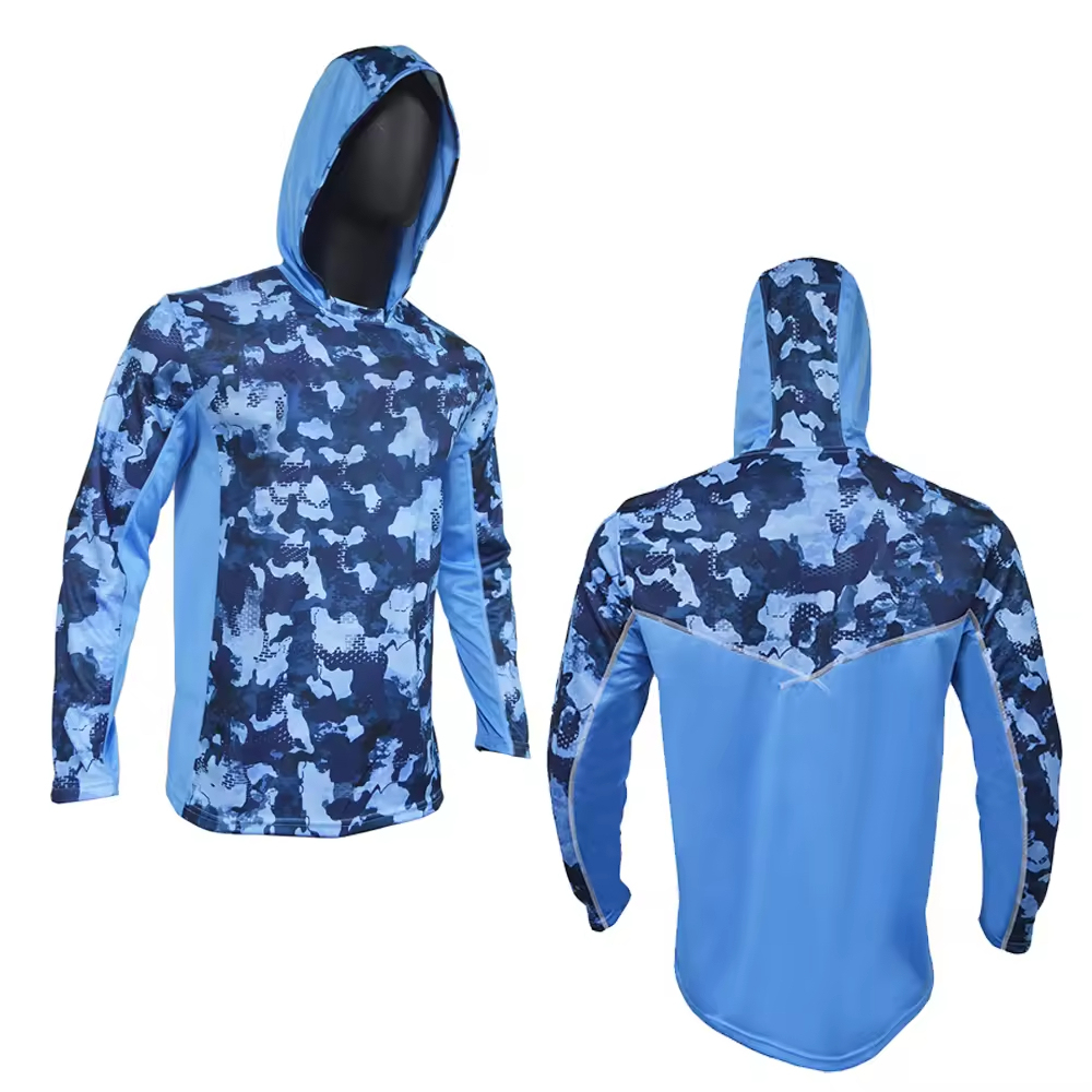 Mesh Side Vents upf 50 Mens Long Sleeve Sublimation Huk Performance Hooded fishing shirts Custom