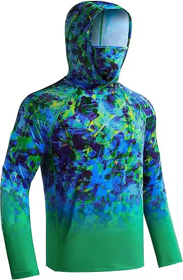 OEM Anti-UV Lightweight Fishing Jerseys Long Sleeve Sun Protection Fishing Shirts with hood and neck gater