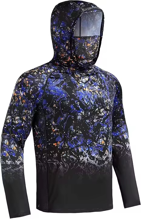 OEM Anti-UV Lightweight Fishing Jerseys Long Sleeve Sun Protection Fishing Shirts with hood and neck gater