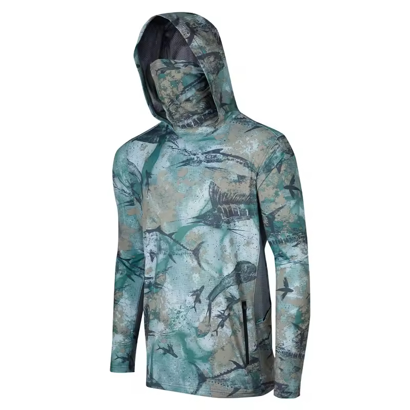Custom Lightweight Upf 50+ Quick Dry Breathable Uv Protection Tactical Shirt Mens Fishing Shirt Fish Wear Camo Fishing Hoodie