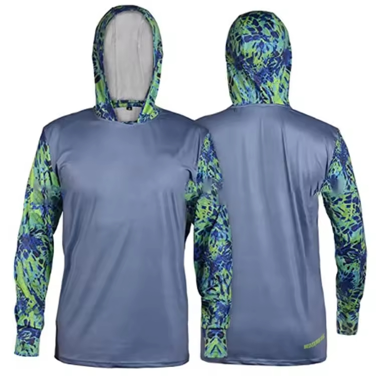 UPF 50 Custom Performance Fishing Wear Jersey Men's Fish Clothing Apparel Hoodie UV Long Sleeve Fishing Shirt With neck gaiter