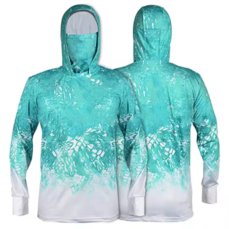 UPF 50 Custom Performance Fishing Wear Jersey Men's Fish Clothing Apparel Hoodie UV Long Sleeve Fishing Shirt With neck gaiter