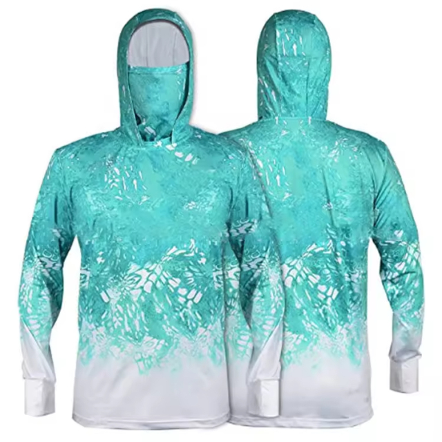 UPF 50 Custom Performance Fishing Wear Jersey Men's Fish Clothing Apparel Hoodie UV Long Sleeve Fishing Shirt With neck gaiter