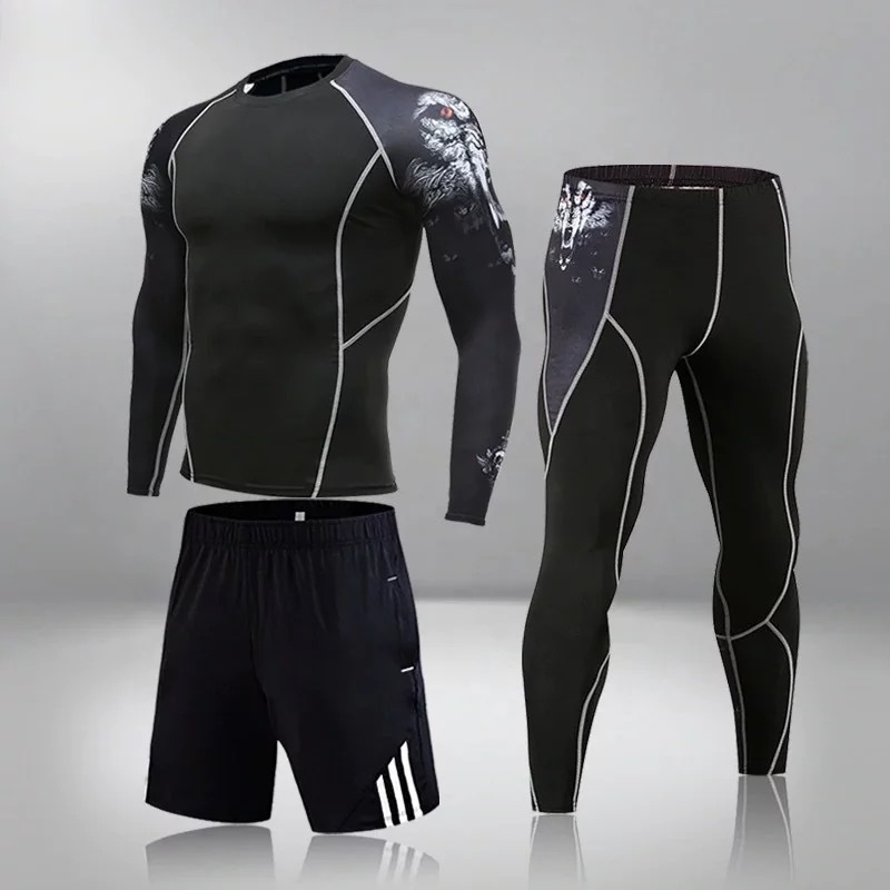 Multi Color Designs for MMA Combat Compress T-shirts Rashguards and Spats Set